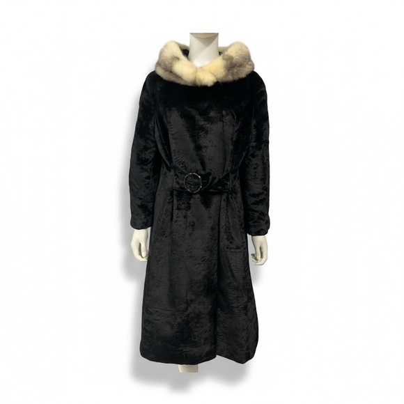 Vintage Jackets & Blazers - VTG 50s Wales of London Berry’s Black Chenille Mink Fur Coat Women’s L / XL